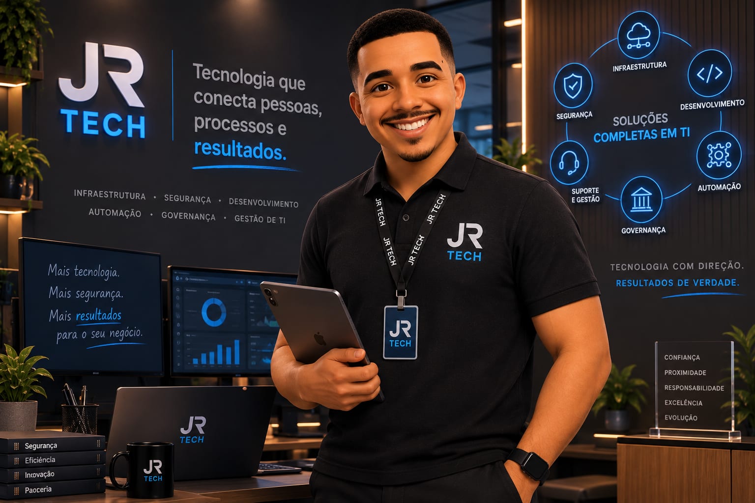 Fundador da JR Technology Solutions em ambiente de escritório