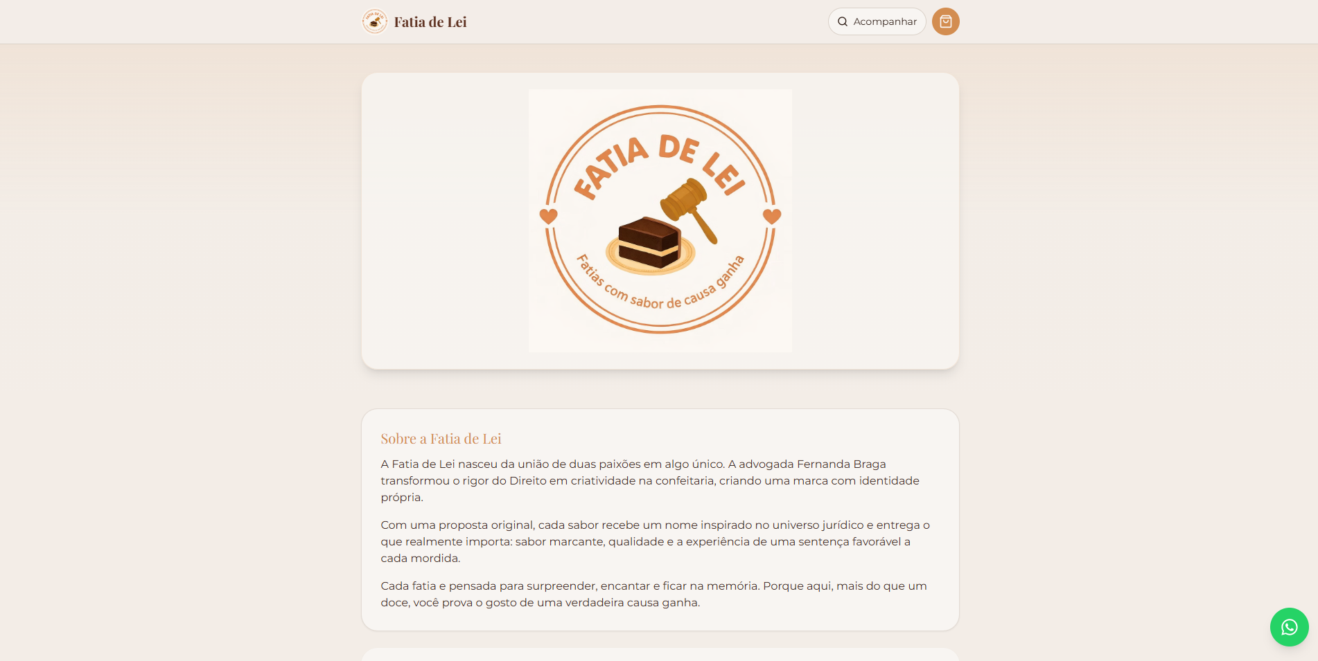 Captura da página inicial do e-commerce Fatia de Lei
